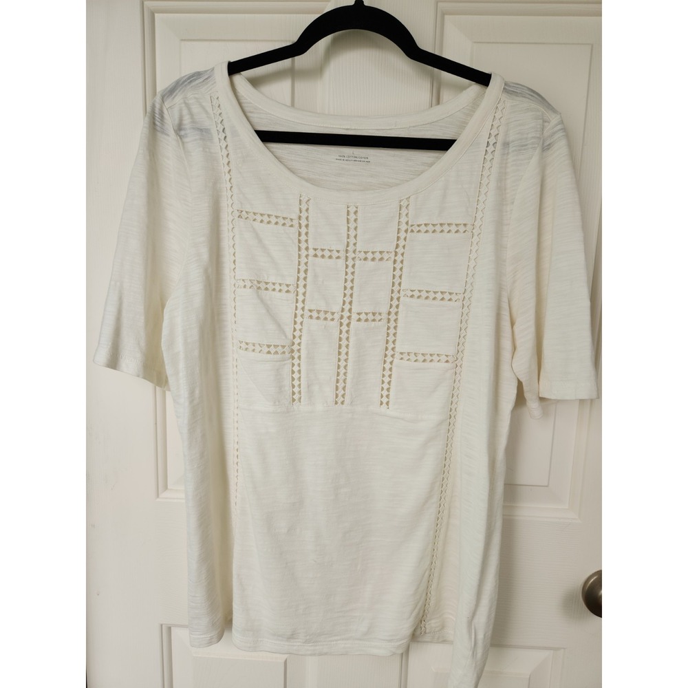 Talbots, Large, Cotton, Top,‎ Crochet, Cut-Out Accent, Ivory